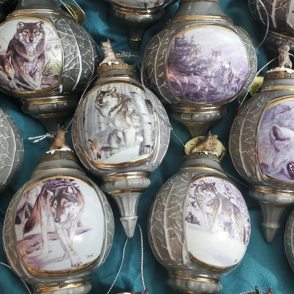 20 Pc Bradford Exchange‎ Voices of the Wilderness Wolves Porcelain Ornaments VTG